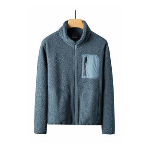 Hot Sale <b>Men's</b> Stand Collar Polar Fleece <b>Sherpa</b> <b>Jacket</b> Custom Outdoor Casual Knitted <b>Jacket</b> - Product Image 1