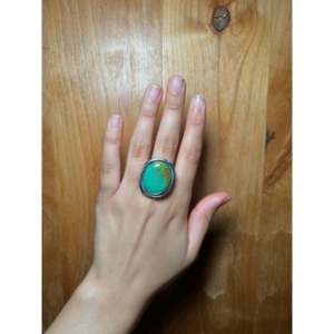 Navajo-Made Fine Jewelry <b>Statement</b> <b>Ring</b> with Natural Stone Kingman Turquoise Sterling <b>Silver</b> Size 8 Everyday Wear - Product Image 5
