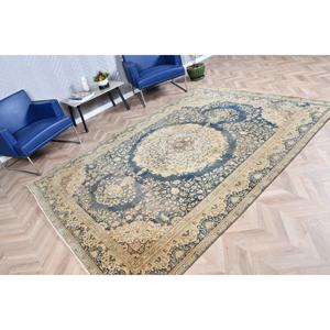 Alfombra Turca Vintage, Grande, 6.4x9 pies (195x273 cm), Alfombra de Lana con Diseño Floral Azul - Product Image 2