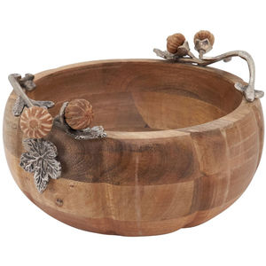 Bol de service rond en bois pour grossistes, polyvalent pour snacks et salades, finition marron, avec poignée métallique - Product Image 6