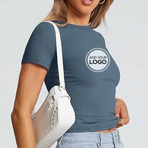 T-shirt en coton lourd pour femmes T-shirts à manches courtes et col rond pour femmes - Product Image 4