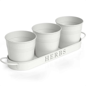 Wholesale Set of Three Handcrafted White Galvanized Metal Planters with <b>Tray</b> Powder Coated for Garden Decoration Customizable - Product Image 3
