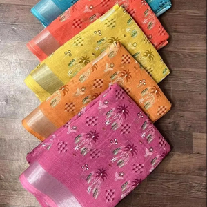 Saree à imprimé lilen Saree coupé de 6 mètres Design exclusif - Product Image 1