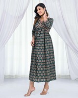 Kurti Etnik India Siap Pakai untuk Pesta, 100% Katun, Elegan, Kancing, Motif Cetak Buatan Tangan, Bernapas, untuk Remaja Putri dan Wanita