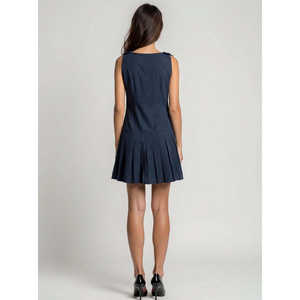 Vestido Mini Clásico Azul Marino de Cuero Genuino sin Tirantes, Estilo Preppy con Pliegues y Volantes, Estilo Vintage, Servicio OEM/ODM para Primavera/Otoño - Product Image 4