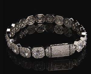 Pulsera de cadena de tenis agrupada 14K Oro blanco Plata 10mm VVS Lab Diamond Alta calidad Iced Out Unisex - Product Image 1