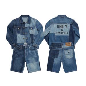 Fabricants de shorts personnalisés pour hommes, streetwear, denim délavé, chemises à manches longues et shorts, ensemble deux pièces - Product Image 1