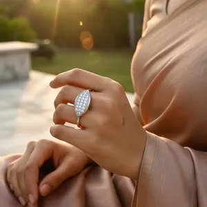 Bague en argent sterling 925 plaqué rhodium avec diamant taille ovale, bijoux fins pour femmes - Product Image 3