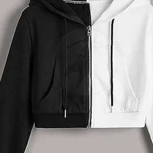 Sudadera con Capucha Corta Informal de Otoño para Mujer, Sudadera Delgada de Forro Polar con Manga Corta, Sostenible - Product Image 1