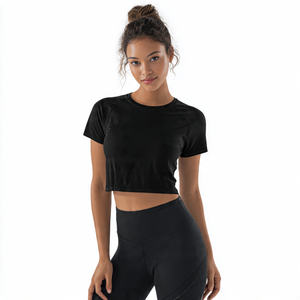 Top Deportivo Corto para Mujer, Cuello Redondo, Manga Corta, Transpirable, de Secado Rápido, Ecológico, de Poliéster/Algodón, con Logotipo Frontal - Product Image 6