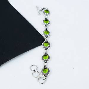 Pulsera de Lujo Hecha a Mano con Peridoto, Plata de Ley 925, 8 Pulgadas, Joyería de Peridoto Natural, Certificado GIA, Oro de 18K - Product Image 2
