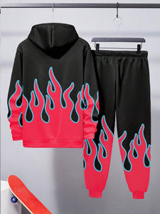Ensemble survêtement unisexe décontracté en molleton respirant 2-en-1 avec capuche et pantalon, collection hiver 2025, 100 % polyester, taille élastique - Product Image 4