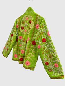 Veste en velours brodée, col mandarin, manches longues, motif floral, broderie à la main, vêtements d'automne, grande taille pour femmes - Product Image 3