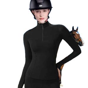 Womens Solid Pattern 1/4 Zip Base Layer Long Sleeve Equestrian Shirt For Horse <b>Riding</b> Quick Drying Sweat Absorption Base Layers - Product Image 5