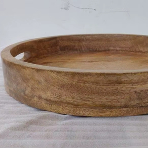 Bandeja Redonda de Madera 100% Natural a un Precio Razonable, Bandeja de Servir de Madera de la Mejor Calidad, Color Natural, Pulido de Alta Calidad - Product Image 1