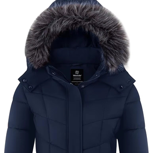 Abrigo acolchado de invierno con estampado crudo de lona transpirable para mujer 100% poliéster disponible en talla grande - Product Image 1