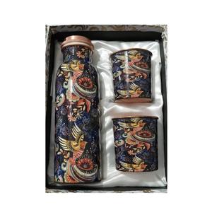 Peacock Print Copper Water <b>Bottle</b> With 2 Glass <b>Set</b> Available In Customize Gift Box Pack Indian Supplier - Product Image 3