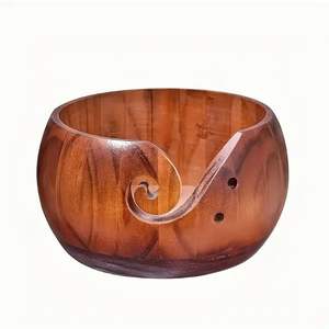 Cuenco de hilo de cerámica hecho a mano de gran tamaño de estilo japonés moderno 7 "x 4" pulgadas para tejer a ganchillo Base de madera 7 "x 4" pulgadas Producto de venta - Product Image 3