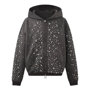 Custom Logo Printing Men's Zip Hoodie Rhinestone Streetwear Cropped Hoodie Blank Customizable Design Men Rhinestone Hoodies - Product Image 1