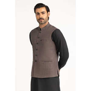 Chaleco Formal para Hombre Color Moka, Chaleco de Poliéster y Cuero con Decoración de Botones, Logotipo Personalizado, Uso en Exteriores de Verano - Product Image 5