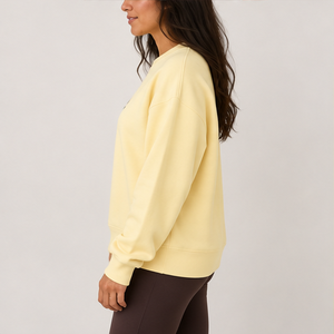 Sudadera de cuello redondo con letras estilo universitario multicolor amarillo pálido para mujer, de corte holgado, larga, estilo Trackstar, OEM, marca privada - Product Image 2