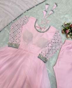 Robe brodée en Georgette rose avec séquence Dupatta pour les fêtes indiennes et pakistanaises - Product Image 6