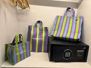 Ensemble de sacs de plage portables en nylon recyclé tissé à la main avec fermeture éclair, grand sac de plage, trousses de toilette mini rayées, écologiques - Product Image 2