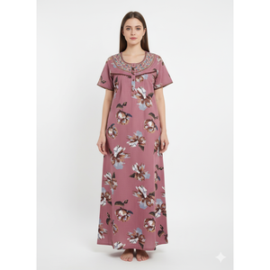 Chemise de nuit longue confortable pour femme Alpine, imprimée, en tissu tissé, manches courtes, longueur intégrale avec poche latérale, taille XL - pour usage domestique - Product Image 1