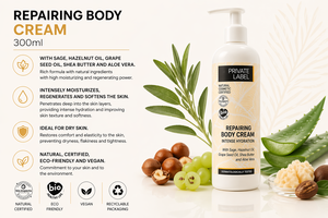 Crème réparatrice pour le corps en marque privée 300ml OEM |   Crème hydratante et nourrissante pour peaux sèches |   Végétalien Biologique |   Fabriqué en Espagne UE - Product Image 2