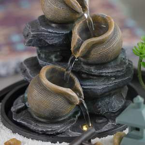 Antiek Model Theepot Waterfontein Stromende Waterval Led Licht <span class=keywords><strong>3</strong></span>-Tier Gestapelde Hars Pot Ontwerp Met De Hand Geschilderd Onregelmatige Vorm - Product Image 6