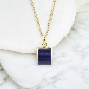 Bijoux faits à la main en argent sterling 925 pendentif en lapis-lazuli naturel avec collier de déclaration en diamant plaqué or 18 carats - Product Image 3