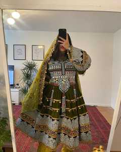 ชุดเดรส Afghani แบบดั้งเดิมของผู้หญิงงานปักยาวถึงพื้นกระโปรงงานฝีมือขนาดพลัสไซส์ - Product Image 5