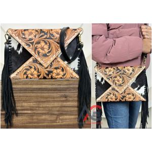 Bolso de Hombro de Cuero Hecho a Mano al por Mayor en Existencia, Bolso de Moda para Mujer, Bolso Bandolera de Cuero Vacuno Genuino con Flecos - Product Image 1