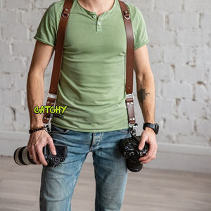 Correa de cámara de cuero de alta calidad arnés de correa de hombro doble ajustable para cinturón de hombro doble fácil de llevar dos cámaras - Product Image 3