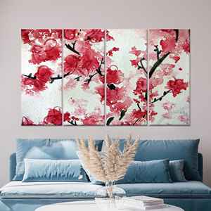 Lienzo Impreso: Arte de Pared con Diseño de Flor de Cerezo - Elegancia Floral Japonesa, Lienzo Enrollado en 4 Paneles - Product Image 1