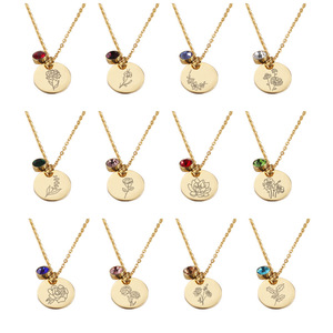 Personnalisé Décembre <span class=keywords><strong>Naissance</strong></span> Fleur Circulaire Pendentif Coin Collier Personnalisé En Acier Inoxydable Bijoux pour Femmes Tendance - Product Image 2