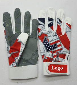 100% Gants de frappeur sublimés en cuir véritable numérique noir et bleu Gants de baseball à main arrière - Product Image 4