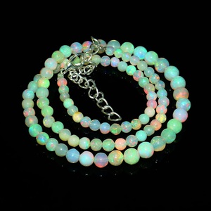 Collier éthiopien naturel opale de couleur blanc de feu poli 18 pouces lisse boules de rondelle collier couleur de jeu collier d'opale - Product Image 2