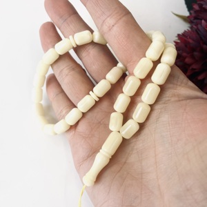 Misbaha en ambre blanc de la Baltique, petites perles en forme de baril, perles de prière islamiques naturelles - Product Image 1