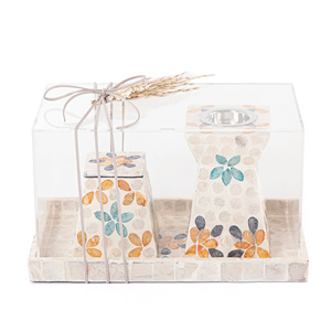 Juego de quemador de incrustaciones de flores hechas a mano de estilo árabe con bandeja, juego organizador decorativo de nácar para regalo para el hogar hecho en Vietnam - Product Image 4