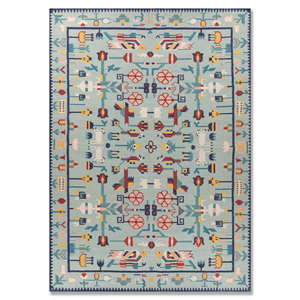 พรมขนสัตว์สีน้ำเงินแบบแบนลายเรขาคณิตสำหรับตกแต่งบ้าน-ADWL-23013 - Product Image 1