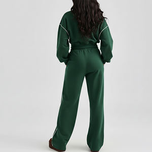 Alta calidad por encargo Color sólido Crop Top sudadera y Jogger conjunto transpirable 2 piezas 100% algodón Streetwear chándal - Product Image 6