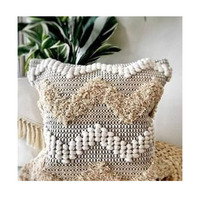 Funda de Cojín de Macramé de Lujo Estilo Bohemio Moderno, con Borlas y Pompones, Cierre de Cremallera, 100% Algodón Antibacteriano, Decoración Personalizada para Hotel y Hogar
