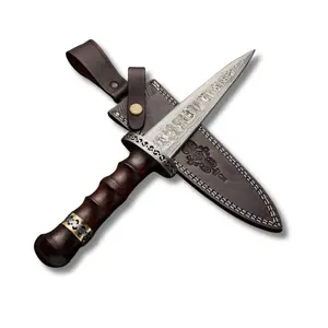 High Carbon Damascus Steel Fixed Blade hunting knife Handcrafted knife Survival Fixed blade double edge knife leather sheath