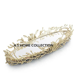 Hot Sales European Light Luxury Aluminum Metal <b>Tray</b> Living Room <b>Storage</b> <b>Tray</b> Golden Rectangular Tea <b>Tray</b> for Home - Product Image 5