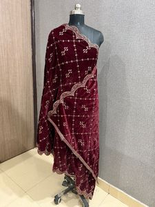 Embroidered Velvet <b>Shawl</b> Stole for Bridal <b>Wedding</b> Women Adults winter wear warm shaneel Doli Baaraat Product India - Product Image 5