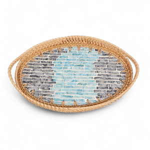 Bandeja de Servicio Clásica Hecha a Mano de Ratán y Madreperla para el Hogar, Comedor, Restaurante, Mesa de Servicio - Product Image 3