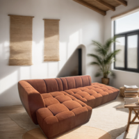 Ensemble de canapés modulaires en tissu personnalisables et modernes avec canapé-lit double rafraîchissant, pieds en bois et rembourrage en mousse pour salon et atelier