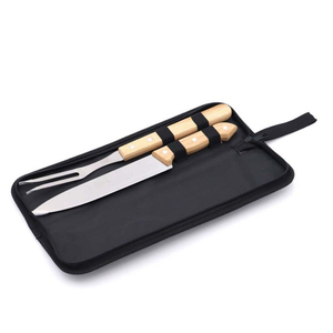 Conjunto de herramientas de barbacoa de acero inoxidable, con mango de madera, tenedor, cuchillo, con funda de transporte de nailon, gran oferta - Product Image 1
