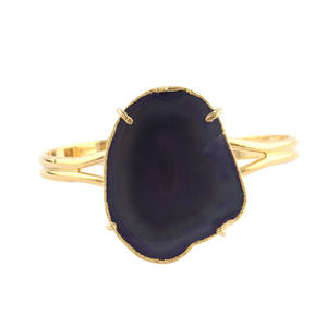 Fashion Personality Natural Blue Agate Slice <b>Boho</b> Statement Adjustable <b>Bracelet</b> Gold Plated Double Layer Open Cuff <b>Bracelet</b> Gift - Product Image 2